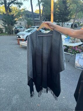 Gray to Black Ombre Fringe Women's Shawl Sweater